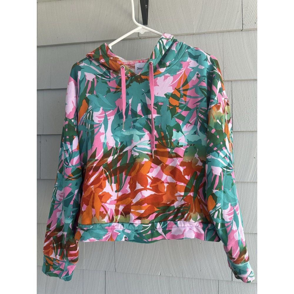 Juicy‎ Couture Women's Large Hoodie Cropped Allover Print Floral Sweatshirt